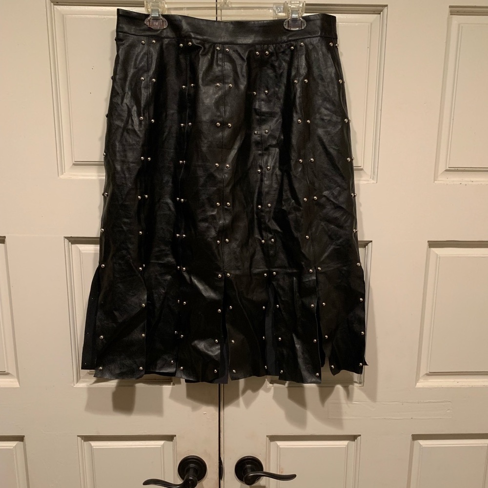 Silver studded black leather skirt!